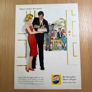 1960 Pepsi Be Sociable Have a Pepsi Party Ad Vintage Light Refreshment Print Art